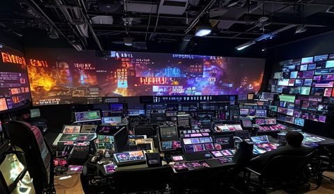 网红直播间内景，主播面前摆满产品，屏幕显示弹幕与数据，暴走黑料揭秘带货造假现场